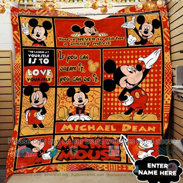 personalized mickey mouse never to old for a disney movie quilt 3 82289