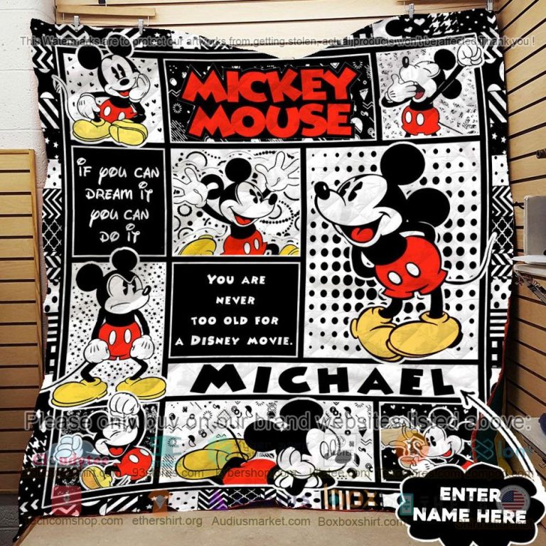 personalized mickey mouse you are never too old for a disney movie quilt 3 17375