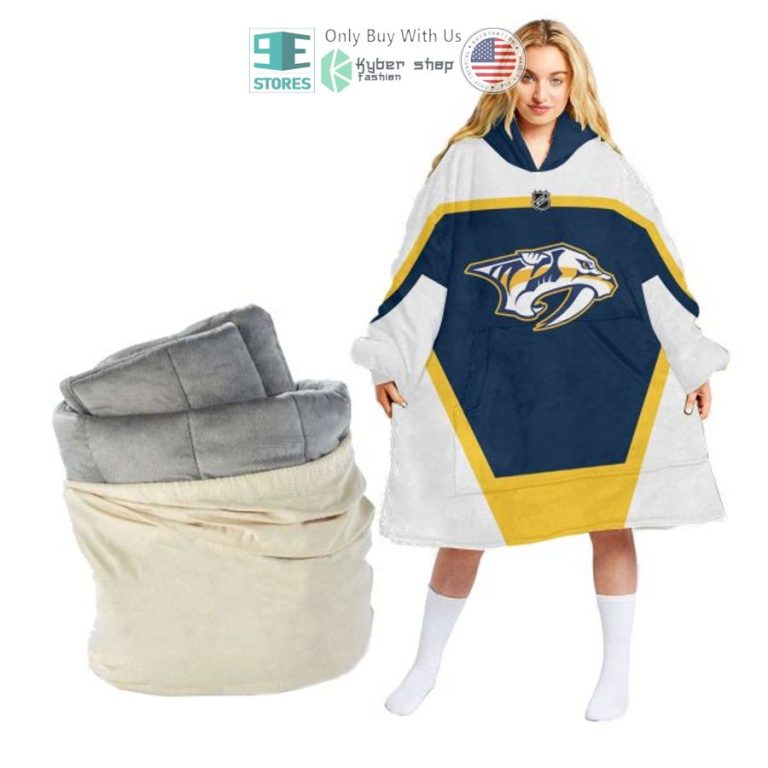 personalized nashville predators white blue sherpa hooded blanket 1 94185