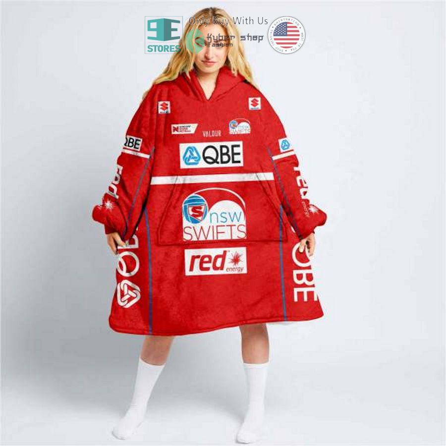 personalized netball new south wales swifts red sherpa hooded blanket 1 78818