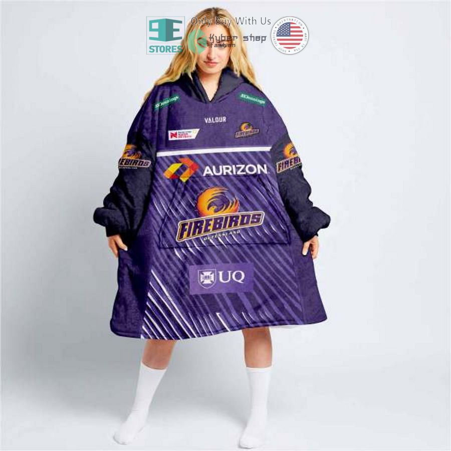 personalized netball queensland firebirds violet sherpa hooded blanket 1 78441
