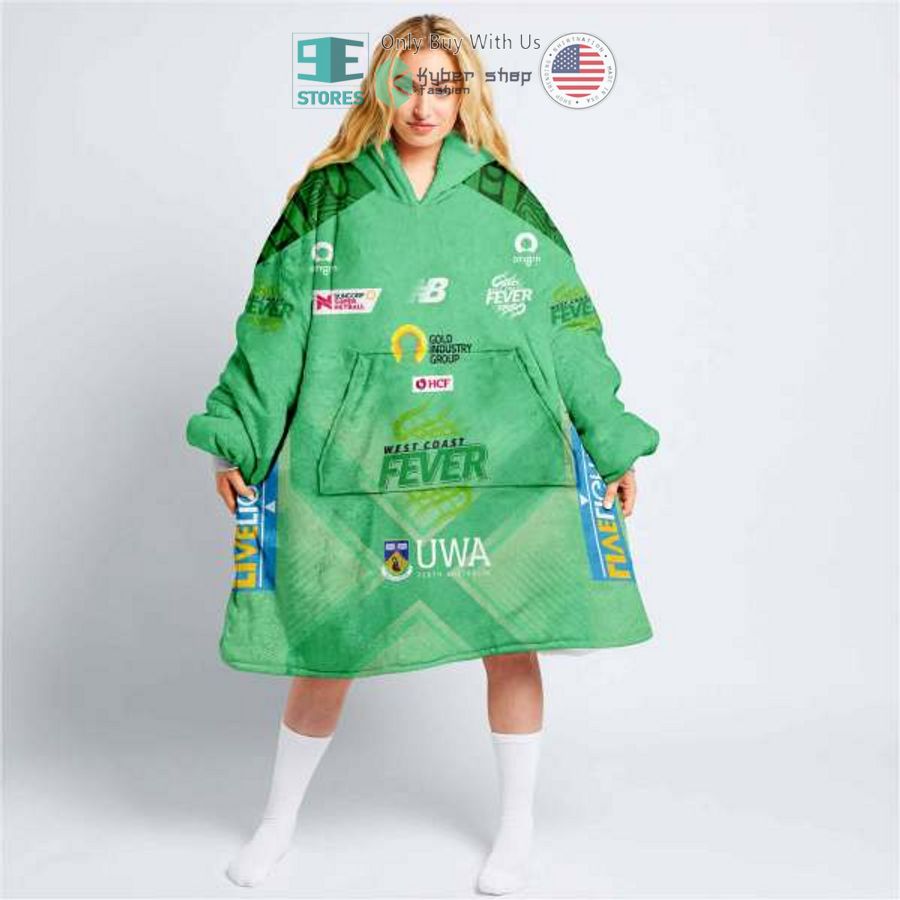 personalized netball west coast fever green sherpa hooded blanket 1 43052
