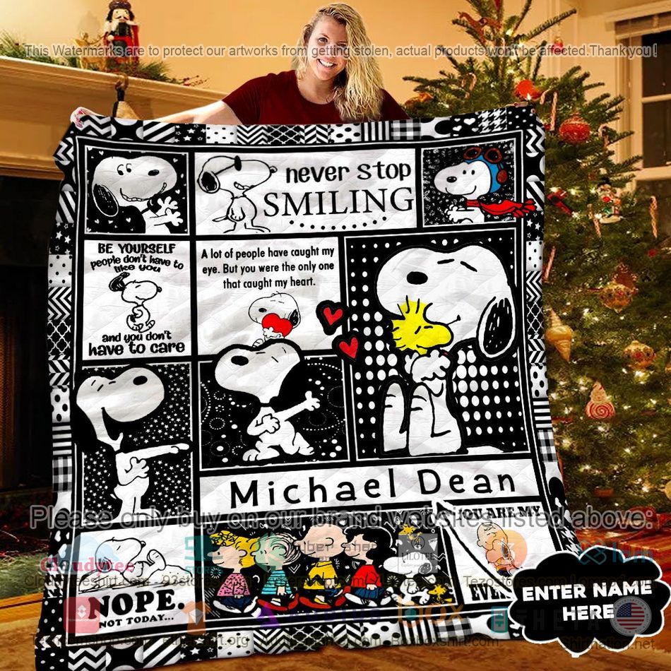 personalized never stop smiling snoopy quilt 1 42431