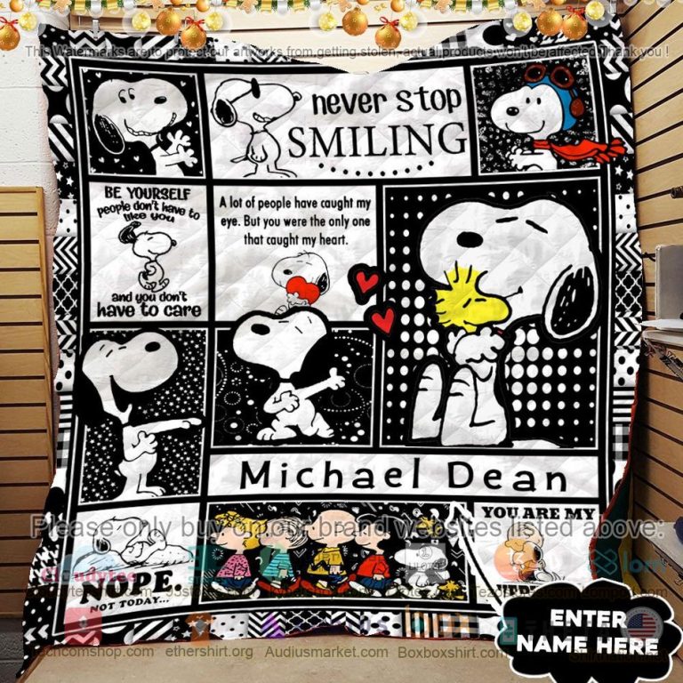 personalized never stop smiling snoopy quilt 3 8375