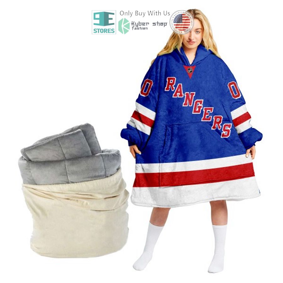 personalized new york rangers blue red sherpa hooded blanket 1 3333