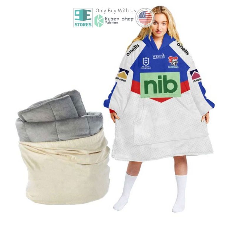 personalized newcastle knights nib white blue sherpa hooded blanket 1 23374