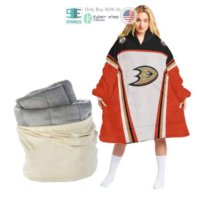 personalized nhl anaheim ducks white orange sherpa hooded blanket 1 92426