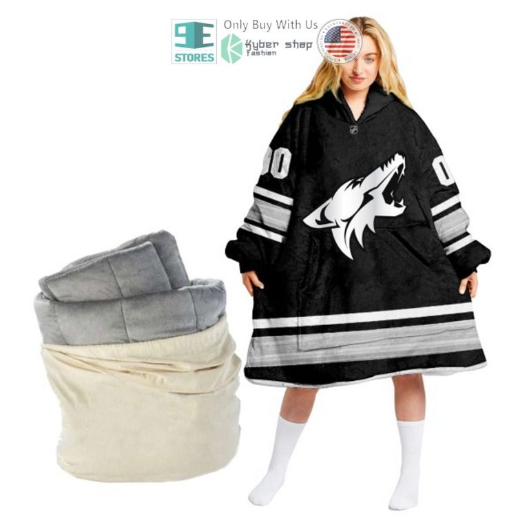 personalized nhl arizona coyotes black sherpa hooded blanket 1 11646