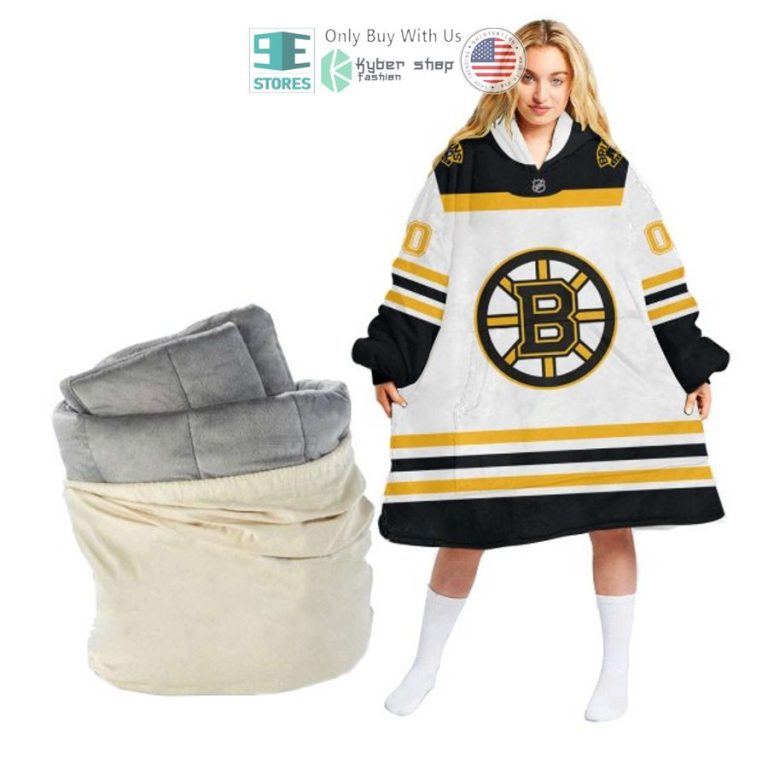 personalized nhl boston bruins white sherpa hooded blanket 1 73630