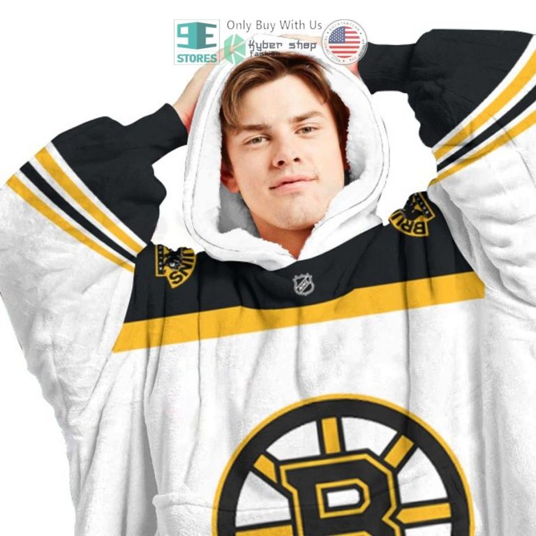 personalized nhl boston bruins white sherpa hooded blanket 3 69404