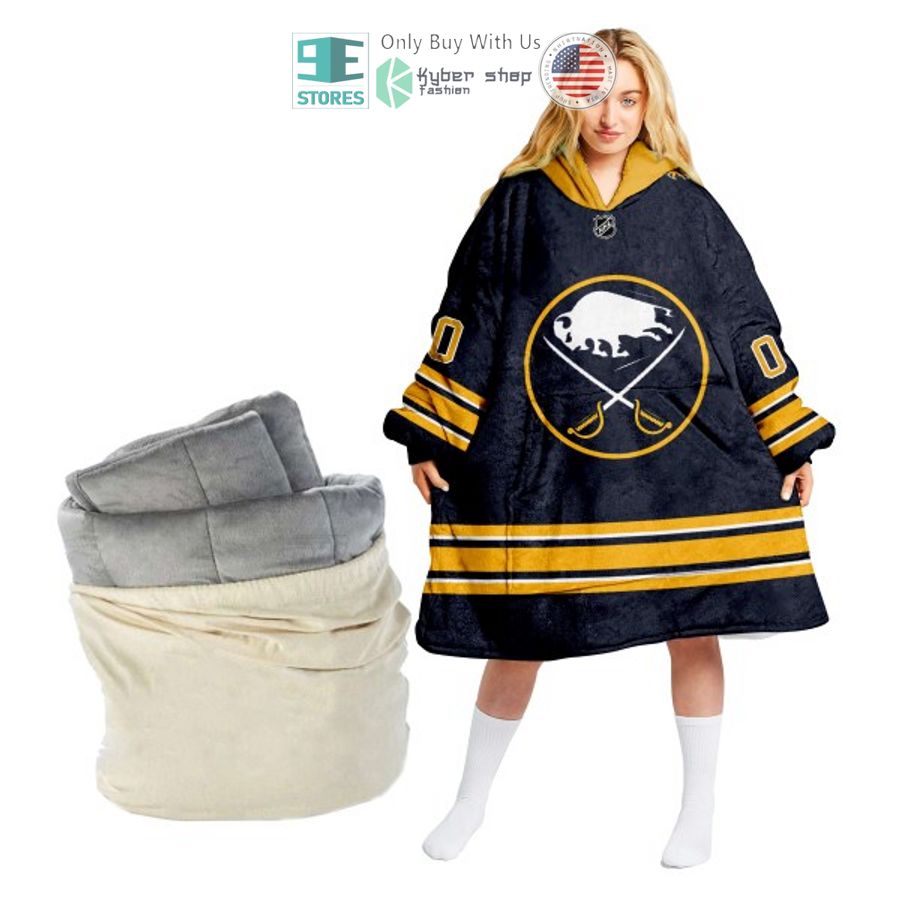 personalized nhl buffalo sabres striped sherpa hooded blanket 1 37205