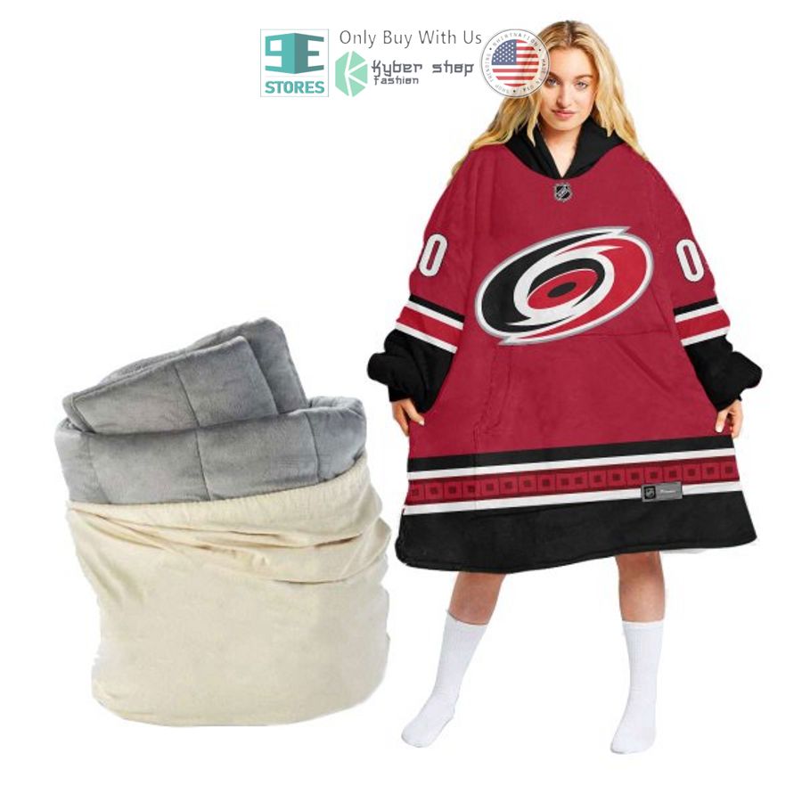 personalized nhl carolina hurricanes red sherpa hooded blanket 1 41972