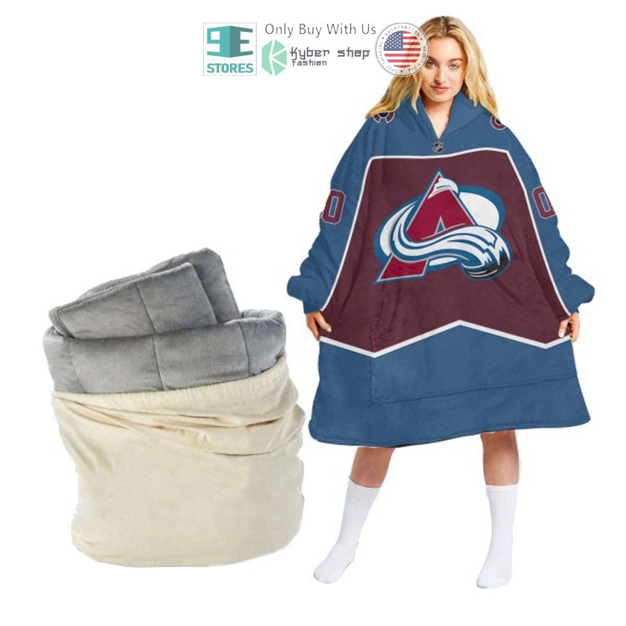 personalized nhl colorado avalanche logo blue sherpa hooded blanket 1 55291