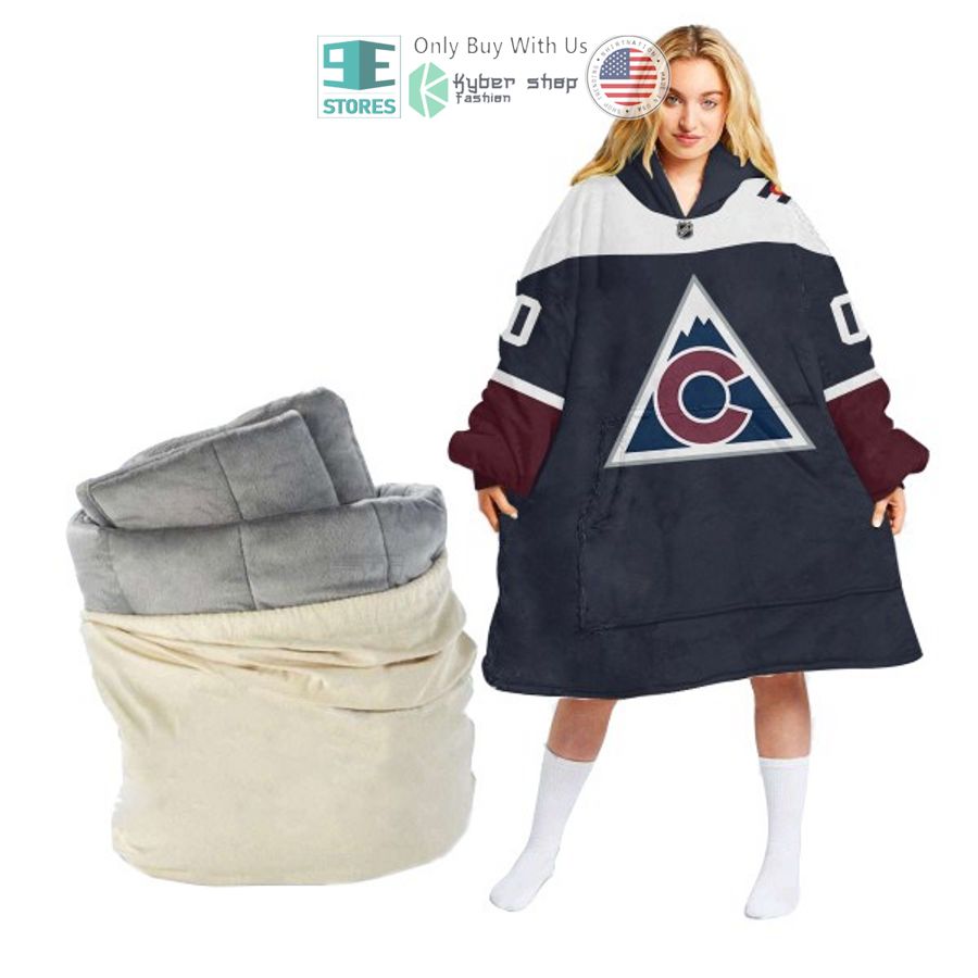 personalized nhl colorado avalanche logo sherpa hooded blanket 1 84987