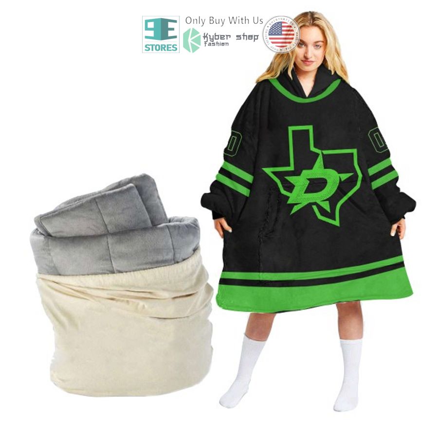personalized nhl dallas stars logo green black sherpa hooded blanket 1 53714