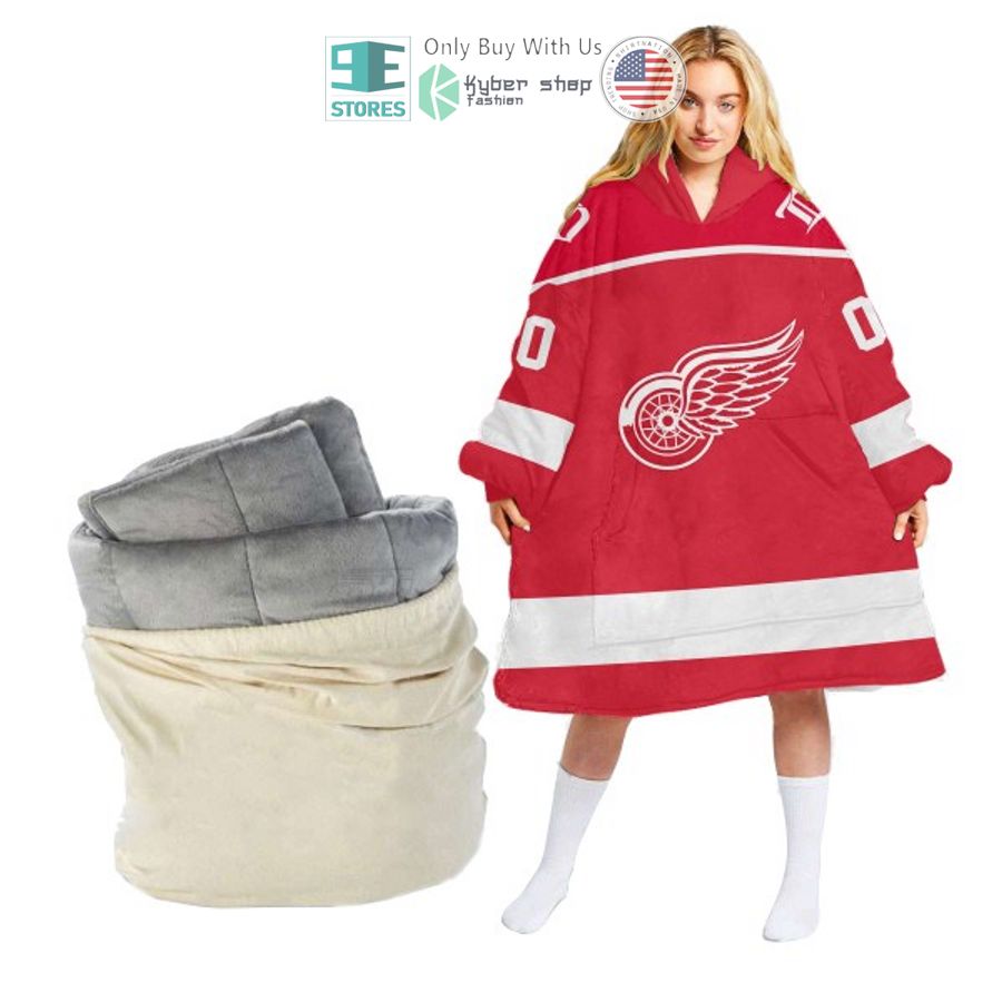 personalized nhl detroit red wings logo red sherpa hooded blanket 1 68008