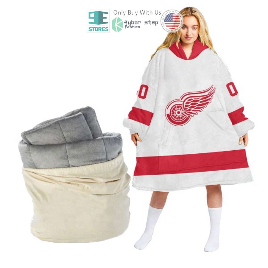 personalized nhl detroit red wings logo white sherpa hooded blanket 1 71313