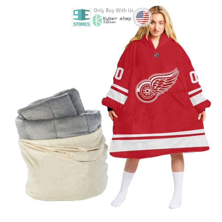 personalized nhl detroit red wings red sherpa hooded blanket 1 10865