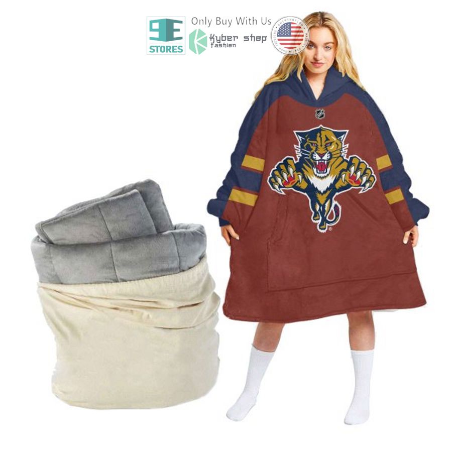 personalized nhl florida panthers brown sherpa hooded blanket 1 32615