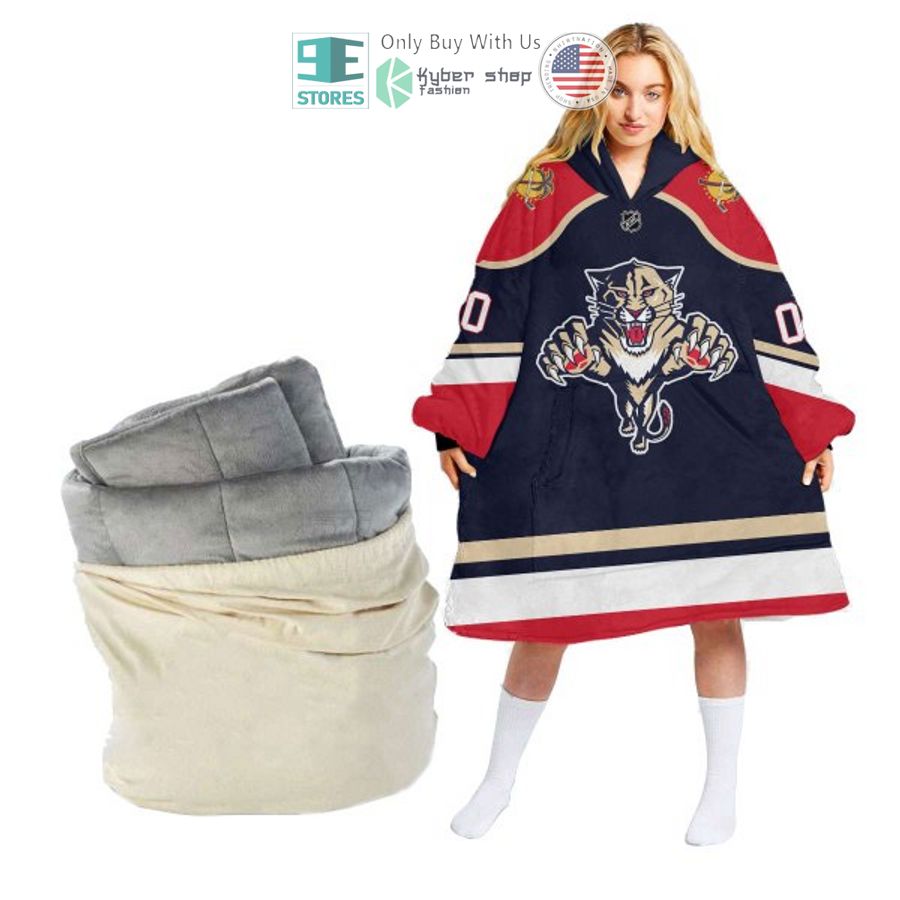 personalized nhl florida panthers logo sherpa hooded blanket 1 64293