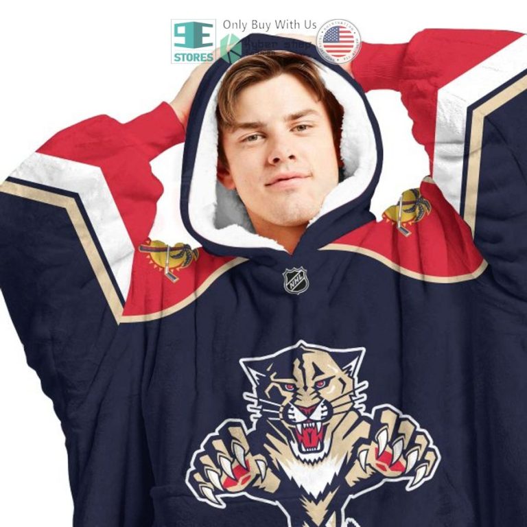 personalized nhl florida panthers logo sherpa hooded blanket 3 64124