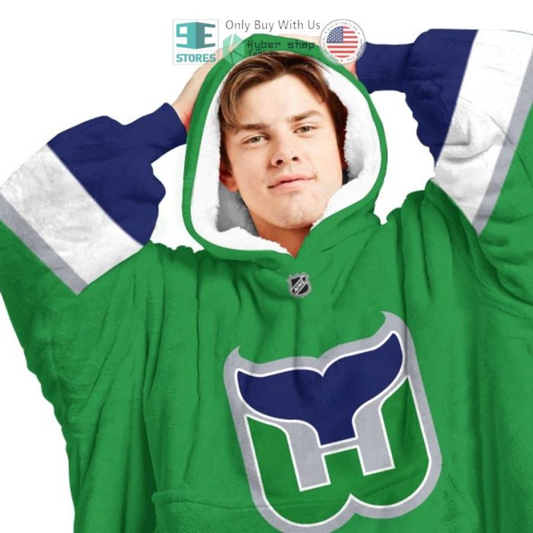 personalized nhl hartford whalers green sherpa hooded blanket 3 4427