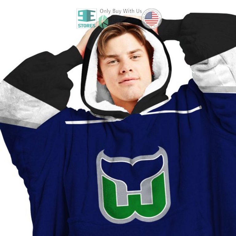 personalized nhl hartford whalers logo blue sherpa hooded blanket 3 84578