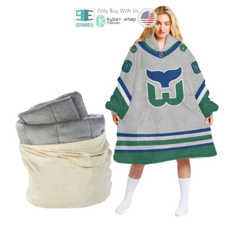 personalized nhl hartford whalers logo sherpa hooded blanket 2 10447