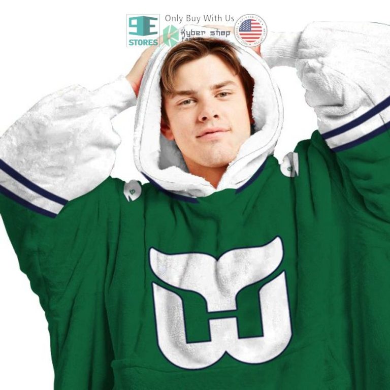 personalized nhl hartford whalers logo white striped sherpa hooded blanket 3 30411