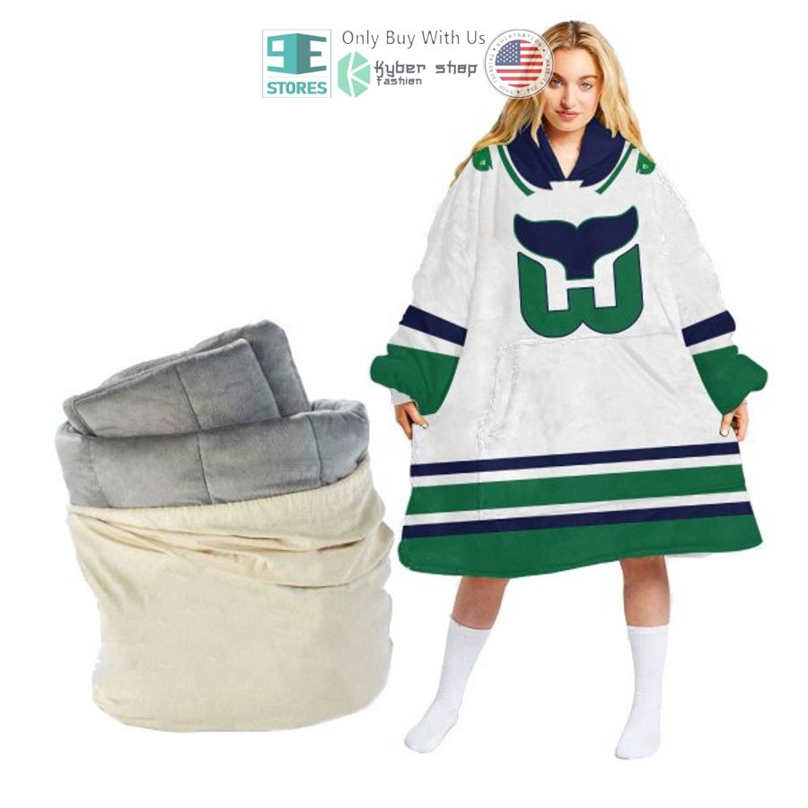 personalized nhl hartford whalers white green sherpa hooded blanket 1 51765