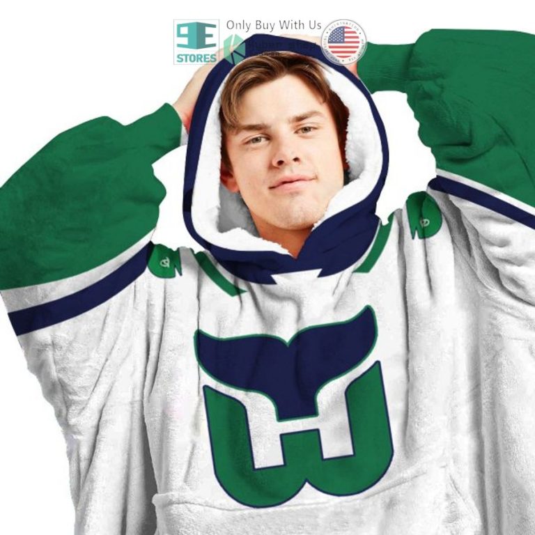 personalized nhl hartford whalers white green sherpa hooded blanket 3 40152