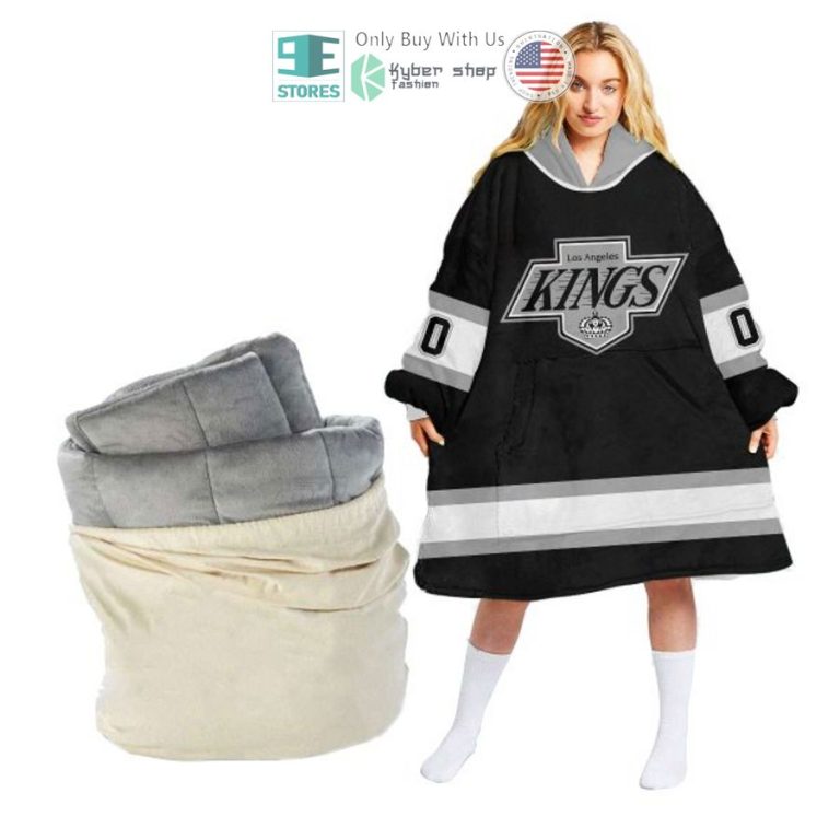 personalized nhl los angeles kings black sherpa hooded blanket 1 59822