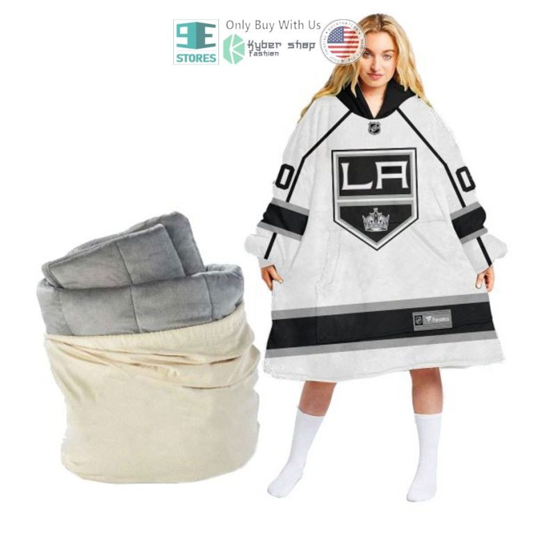 personalized nhl los angeles kings white sherpa hooded blanket 1 80347