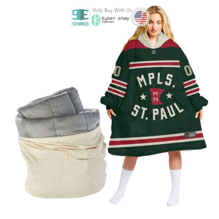 personalized nhl minnesota wild green sherpa hooded blanket 1 10412