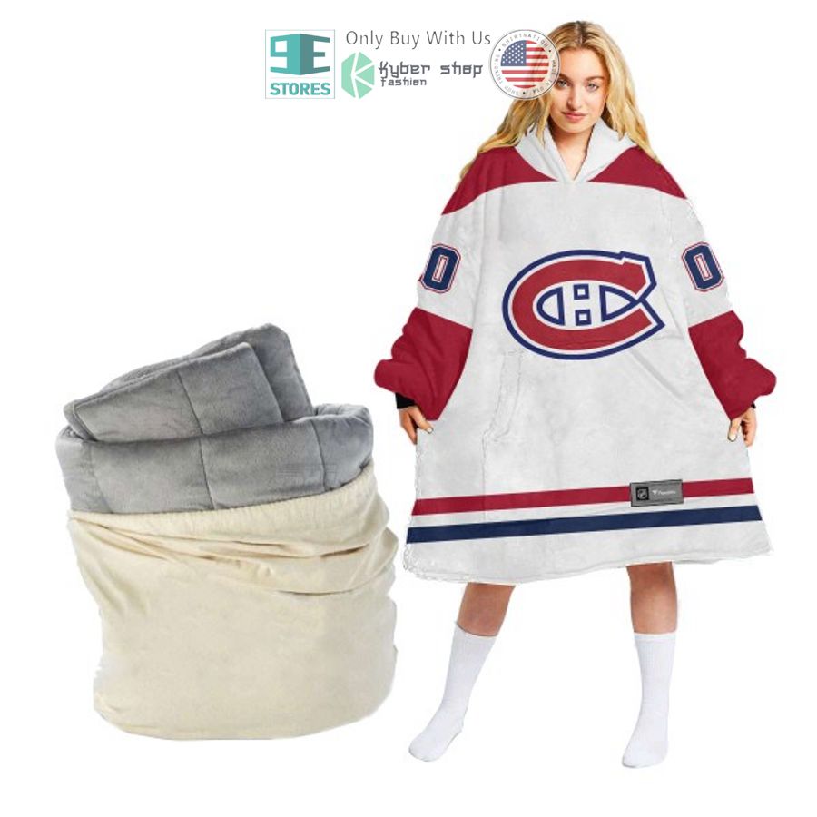 personalized nhl montreal canadiens white sherpa hooded blanket 2 29257