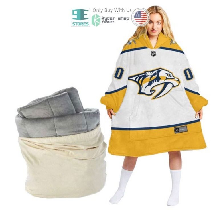 personalized nhl nashville predators logo white sherpa hooded blanket 1 26835