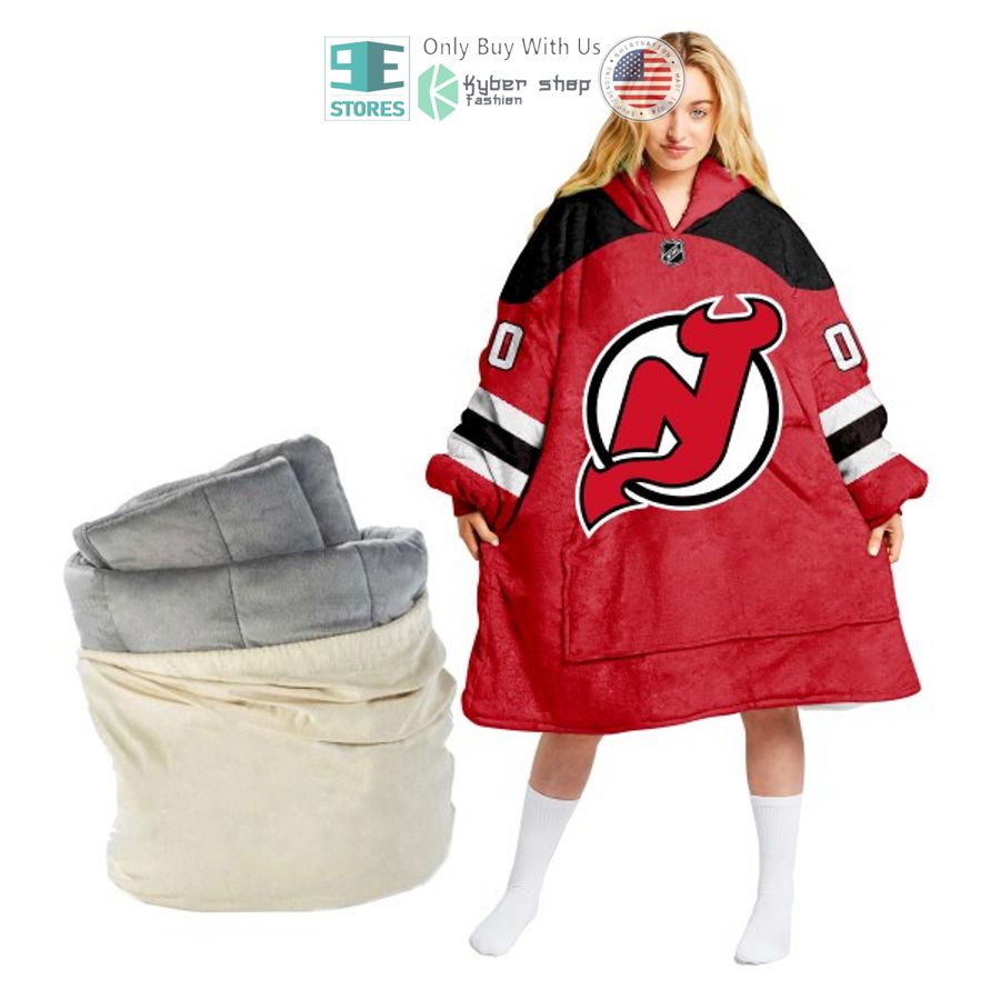 personalized nhl new jersey devils red sherpa hooded blanket 2 78553