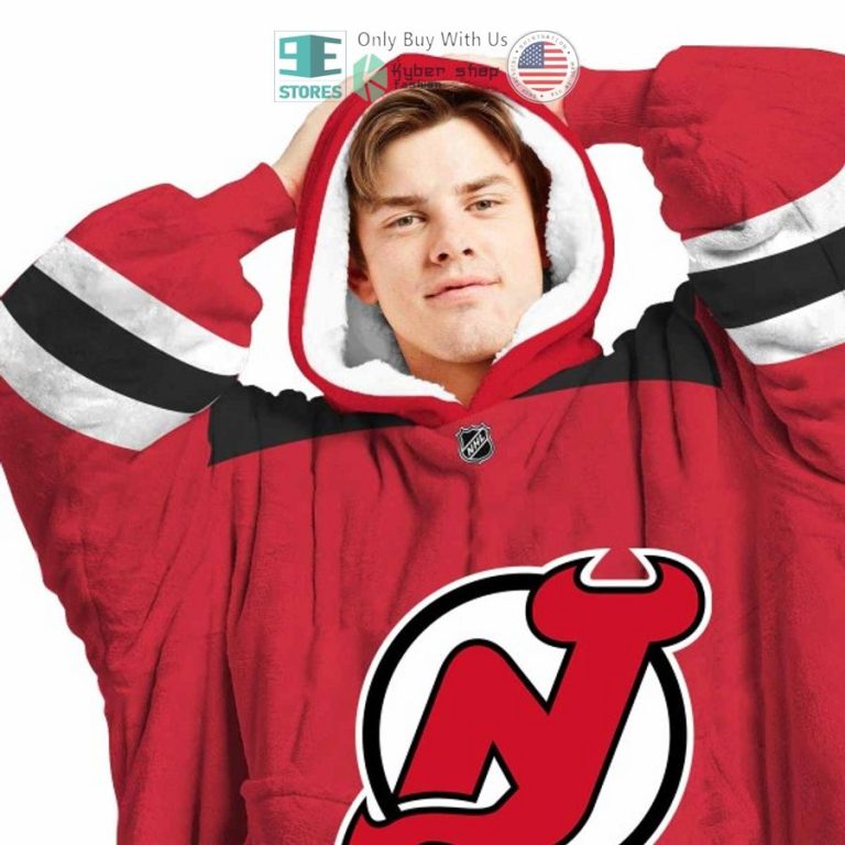 personalized nhl new jersey devils red sherpa hooded blanket 3 62355