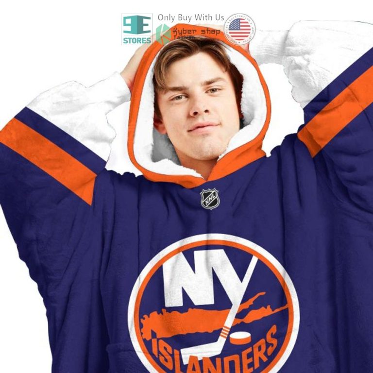 personalized nhl new york islanders blue orange sherpa hooded blanket 3 47975