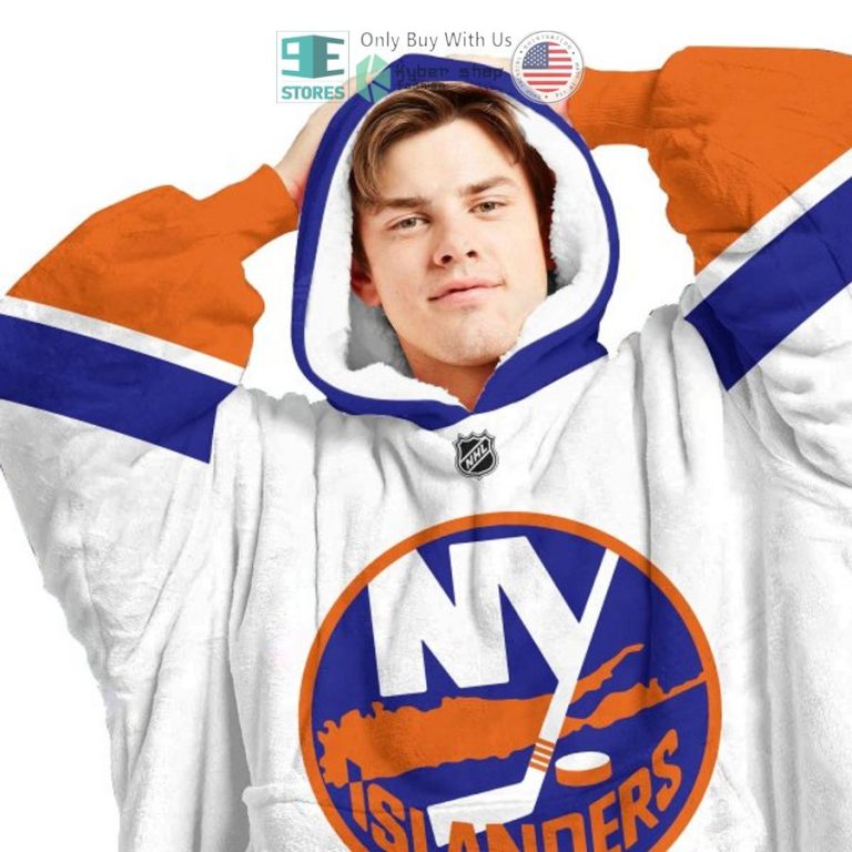 personalized nhl new york islanders white sherpa hooded blanket 3 90825