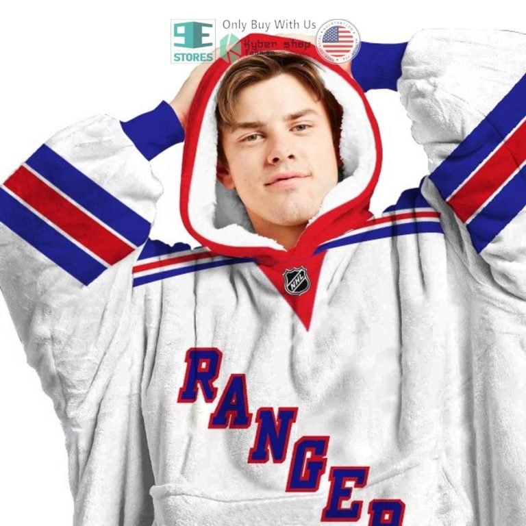 personalized nhl new york rangers white sherpa hooded blanket 3 9140