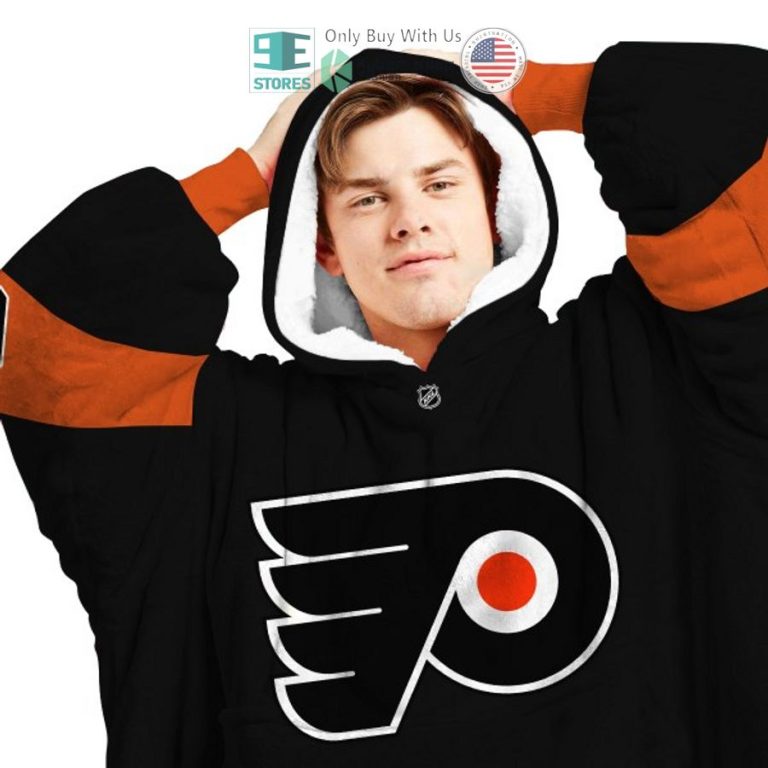 personalized nhl philadelphia flyers black sherpa hooded blanket 3 53931