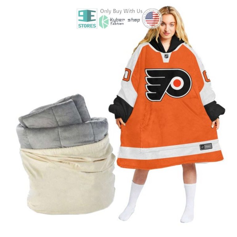 personalized nhl philadelphia flyers orange sherpa hooded blanket 1 2798