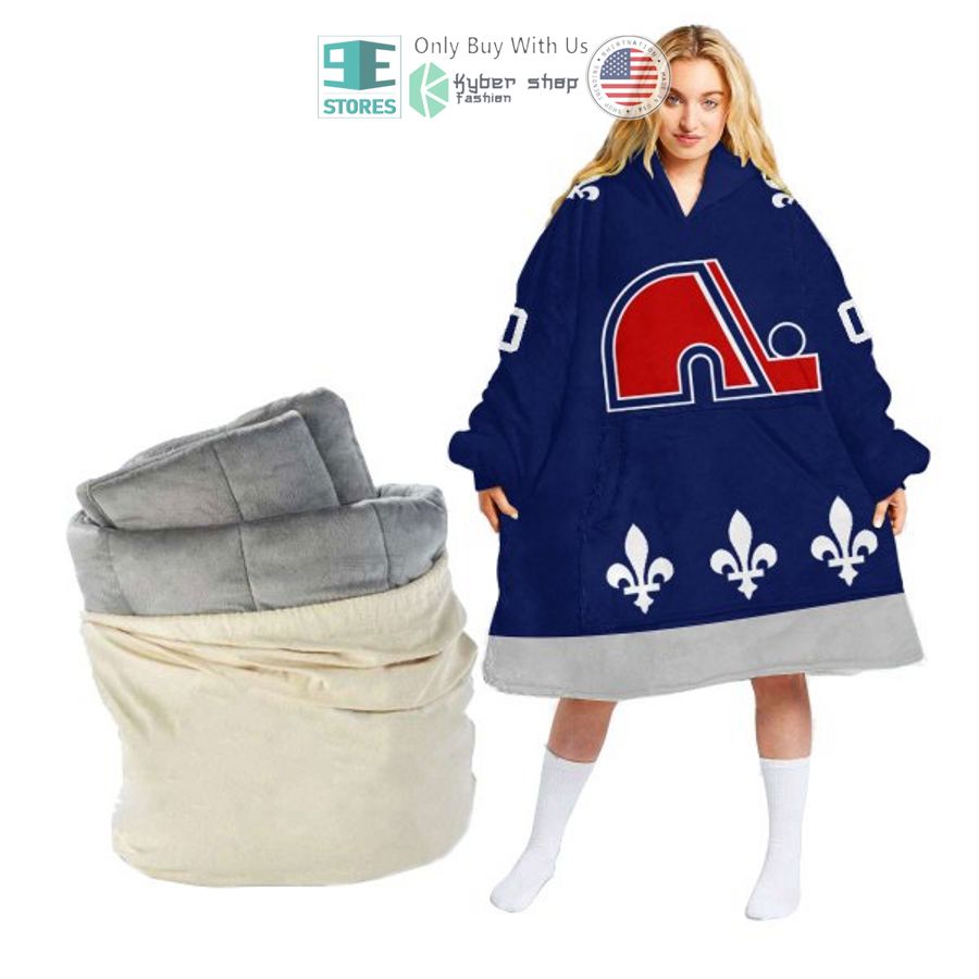 personalized nhl quebec nordiques logo sherpa hooded blanket 1 25151