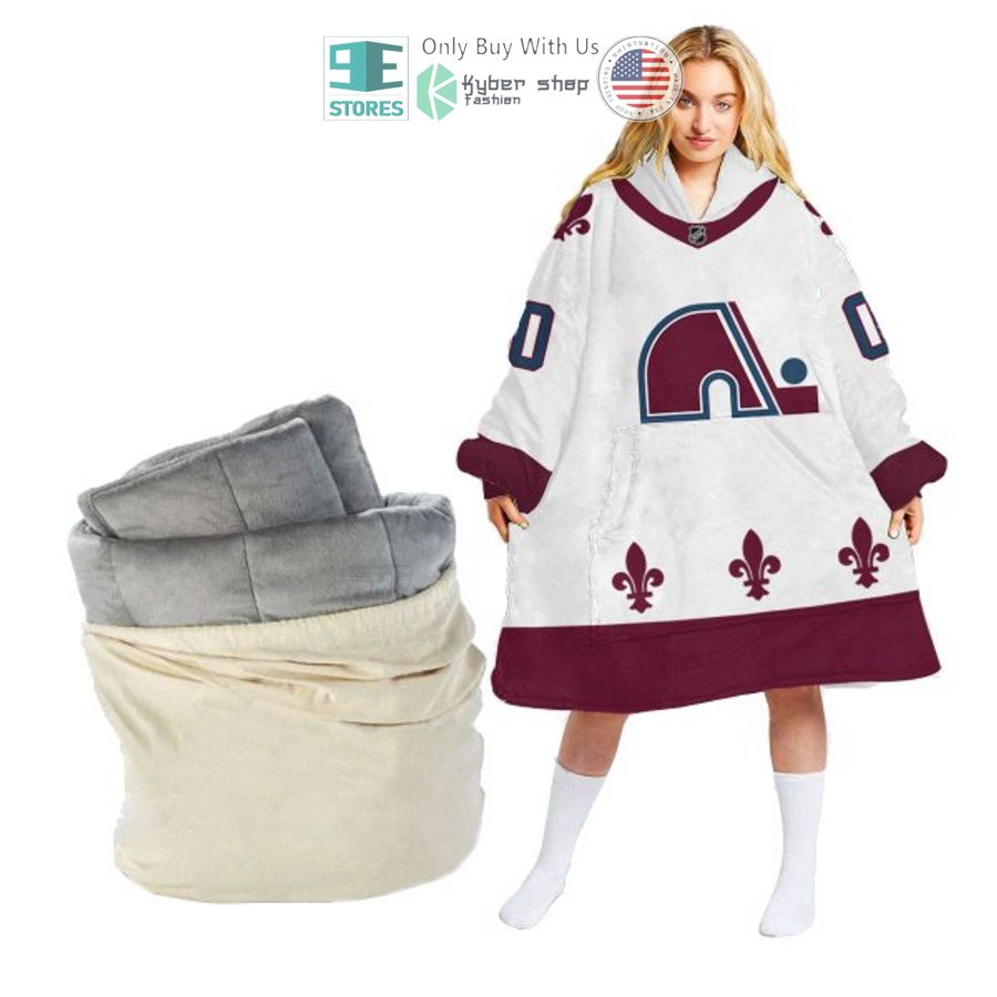 personalized nhl quebec nordiques logo white sherpa hooded blanket 1 55427