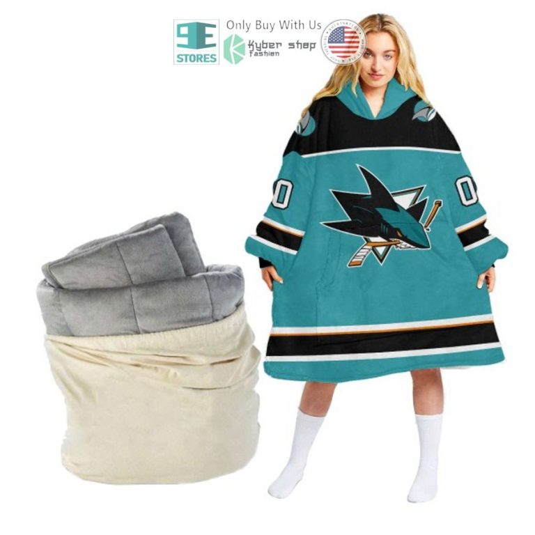 personalized nhl san jose sharks blue sherpa hooded blanket 1 77083