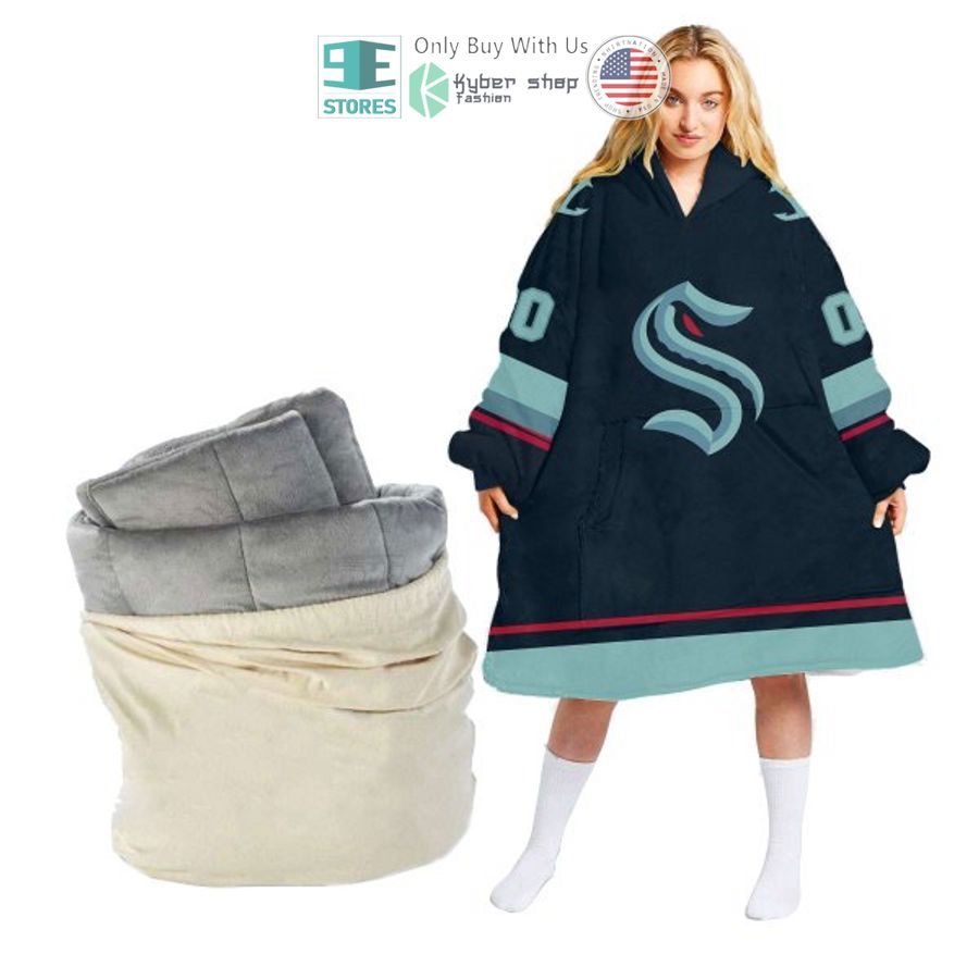 personalized nhl seattle kraken sherpa hooded blanket 1 47007