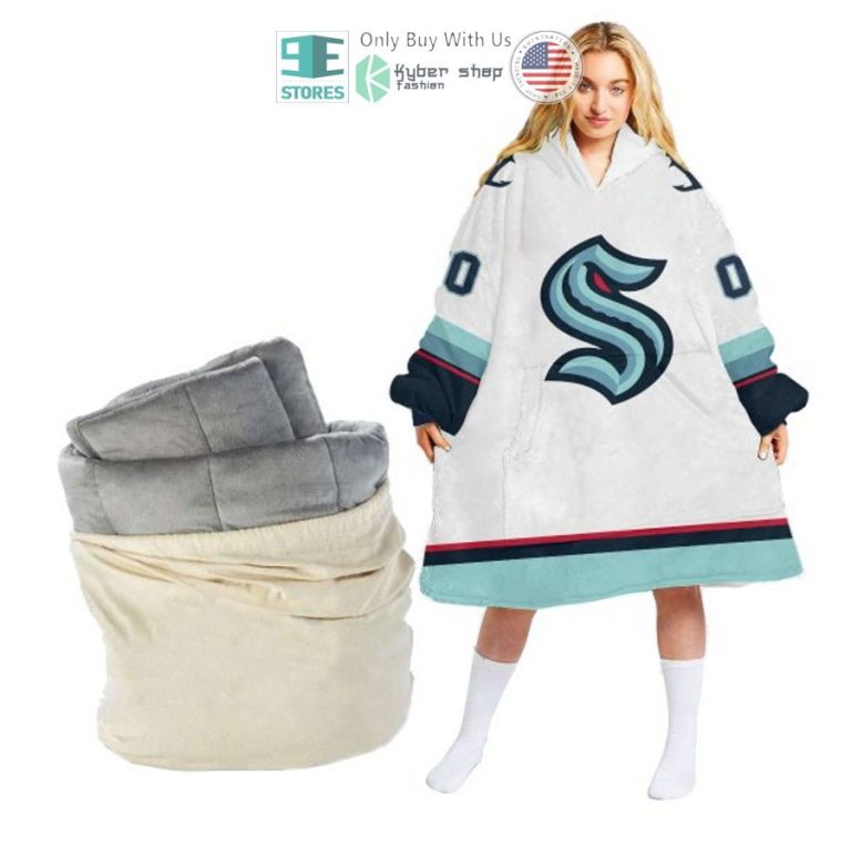 personalized nhl seattle kraken white sherpa hooded blanket 1 50565