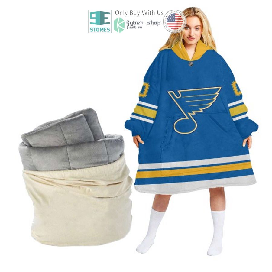 personalized nhl st louis blues logo blue sherpa hooded blanket 1 53099
