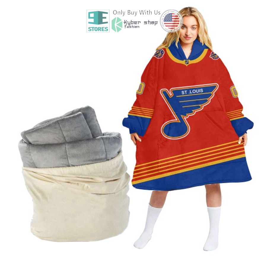 personalized nhl st louis blues logo red sherpa hooded blanket 1 38640